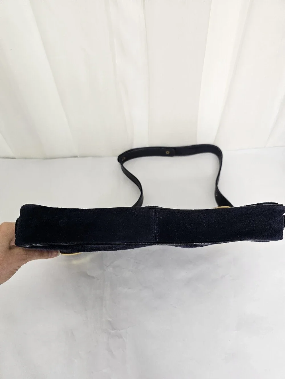 Vintage Neiman Marcus Navy Suede Shoulder Bag Gold Hardware